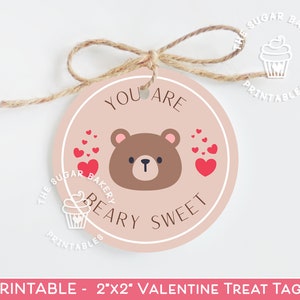 Tu sei BEARY dolce San Valentino COOKIE TAG, 2"x2" Teddy Bear Sweethearts, etichetta per biscotti di San Valentino, etichetta adesiva stampabile con etichetta per il trattamento dell'orso bruno