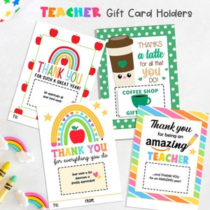 LOT de porte-cartes cadeau enseignant, carte-cadeau de remerciement pour enseignant, carte de remerciement enseignant, porte-carte cadeau café, idées cadeaux enseignant latte