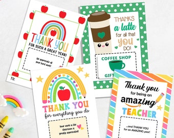 Teacher Gift Card Holder BUNDLE, Teacher Appreciation Gift Card, Teacher Thank You Card, Coffee Gift Card Holder, Teacher Gift Ideas Latte