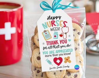 Etiquetas de regalo de agradecimiento para enfermeras Etiquetas de regalo de la Feliz Semana de las Enfermeras Etiquetas de enfermeras imprimibles Regalos editables de la Semana de las Enfermeras para enfermeras Etiqueta de agradecimiento