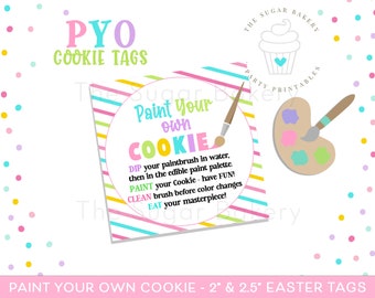 PYO COOKIE TAG, Pyo Birthday Easter Celebration Party Cookie Tags Instructions, Instant Download Paint Your Own Cookie Kit Instructions