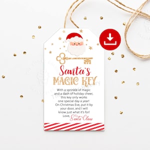 Afdrukbare magische sleuteltags van de kerstman, magische kerstavondsleutel voor de kerstman, instructies voor de kerstman, kerstavondtraditie, sleutelhanger kerstman