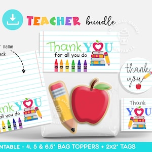 BUNDLE cadeau de remerciement pour enseignant, sac de cadeaux de remerciement pour enseignant TOPPER + ÉTIQUETTES, biscuits pour appréciation de l'enseignant, étiquettes cadeaux pour appréciation de l'enseignant