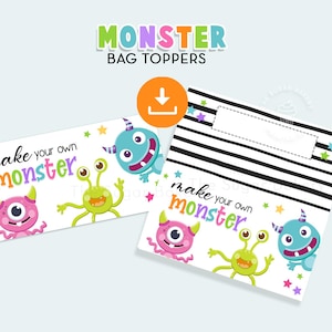 Faites votre propre décoration de sac MONSTRE, décoration de sac à biscuits monstre d'Halloween, décoration de fête d'Halloween imprimable, décoration de sac de fête d'anniversaire de salle de classe