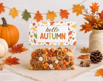 Adorno para bolsa de dulces de otoño, adornos para bolsas de galletas de otoño, adorno imprimible para Acción de Gracias, adorno para bolsa de dulces de Acción de Gracias, decoración de galletas