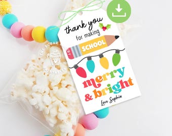Etiquetas navideñas alegres e imprimibles, etiquetas de regalo navideñas editables para maestros, obsequios navideños para maestros de escuela, estudiantes y aulas