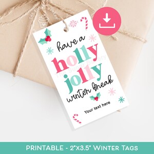 Holly Jolly Etiquetas para férias de inverno Etiquetas para presente de Natal Obrigado Professores Funcionários Crianças Etiqueta para sala de aula para férias de inverno para impressão, etiqueta para presente da escola