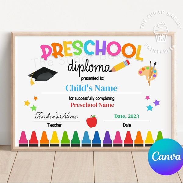 Editable Preschool Diploma, Preschool Graduation Diploma, PRESCHOOL Graduation Certificate, Preschool Diploma Template, Preschool diploma