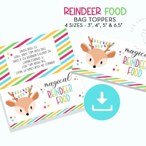 Topper per cibo per renne stampabile, Topper per sacchetti di cibo per renne magiche, Tag con istruzioni per scintillii di cibo per renne della vigilia di Natale, Download istantaneo