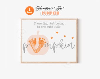 Onze schattige kleine pompoen voetafdruk kunst afdrukbare herfst baby ambacht Eerste Halloween aandenken oktober pasgeboren baby herfst activiteit idee voor peuters