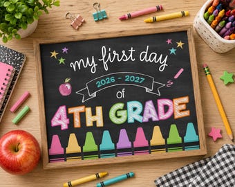 Letrero imprimible para el primer día de cuarto grado Letrero de regreso a clases Letrero de cuarto grado Descarga digital instantánea Pizarra infantil imprimible NEON101