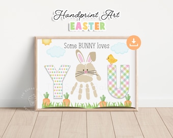 ARTE CON IMPRONTE DI MANO DI PASQUA, Lavoretto stampabile con impronte di mani di coniglietti pasquali, Lavoretti pasquali per bambini in età prescolare, Lavoretto con impronte di mani di Pasqua