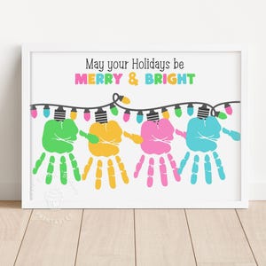 Handprint Christmas Lights, Merry and Bright Christmas Lights craft, Printable Christmas Handprint Art, Preschool activities 4 Handprint art