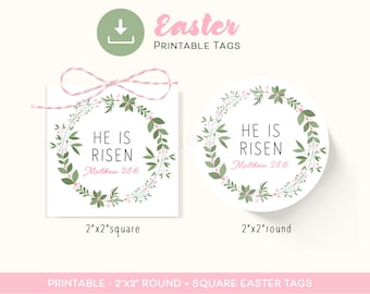 He is Risen EASTER TAG, Printable Easter Cookie Tags, Floral wreath Christian Easter Resurrection Jesus, He is Risen gift tags, Easter tags