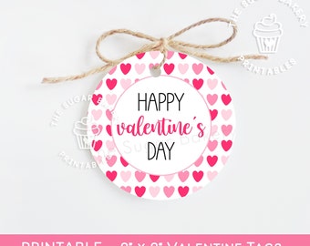 Happy Valentine's Day Cookie Tags, 2"x2" ROUND Valentine Tags, Valentine heart tags, Printable Cookie Tags, Valentines tag,  Be my valentine