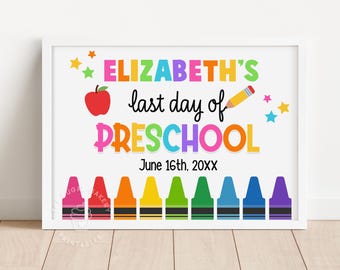 Teken laatste dag kleuterschool, bewerkbaar teken laatste dag kleuterschool, schoolbordbord laatste dag kleuter, afdrukbaar teken laatste dag kleuter
