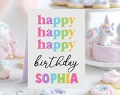 Printable Birthday Card for kids Colorful Birthday Card for niece daughter granddaughter Mom girl card Rainbow Birthday Card Canva template