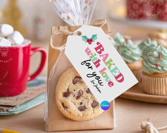 Baked with Love Printable Gift Tags, Christmas Cookie Exchange Tags, Editable Baked Goods Favor Tags for Teachers & Staff Christmas Treats