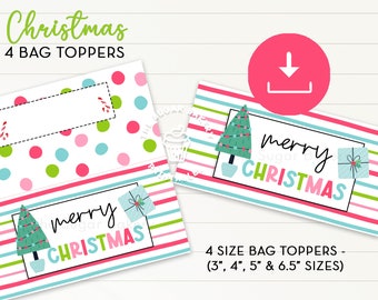 Feliz Navidad bolsa toppers, 3" 4" 5" y 6.5" toppers de bolsa de golosinas, topper de Navidad imprimible, toppers de bolsa de galletas de Navidad, descarga instantánea