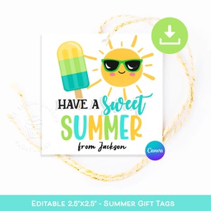 Heb een ZOETE ZOMERtag, Popsicle Ice Cream afdrukbare Treat-tag, Eindejaarscadeau voor studenten, kinderfeestje voor jongens in de klas, zomertag