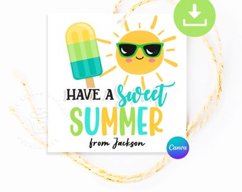 Have a SWEET SUMMER Tag, Popsicle Ice Cream printable Treat tag, End of year gift for students, kids classroom boy party favors, summer tag