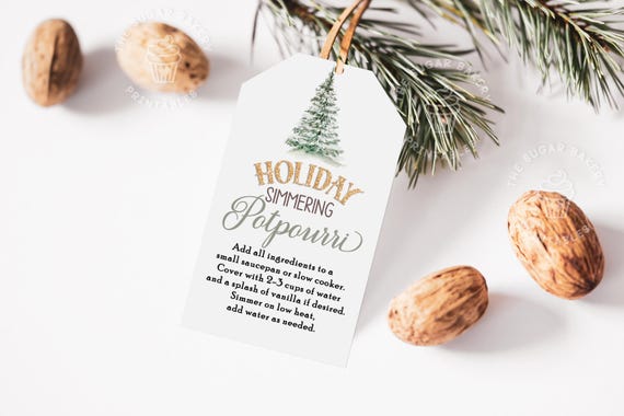 Printable Holiday Simmering Potpourri Gift Tag, Christmas Potpourri Tags, Holiday Christmas Scents, Teacher Staff Gift favor Christmas tree