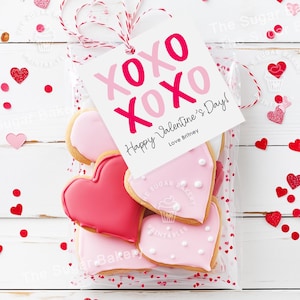 Afdrukbaar Valentijnsdag-cadeaulabel, knuffels-tags, XO Valentine-tag, Happy Valentines Day-tag, Valentijnsdag-koekje traktatie-tags xoxo