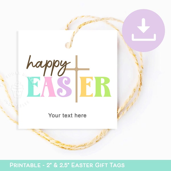 Happy Easter EASTER TAG, Easter CROSS printable tag, Easter Cookie Tags, Christian Easter tag, Easter gift tag, Sunday School Teacher gift