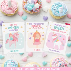 Tarjetas de San Valentín de UNICORNIO editables, tarjetas de San Valentín de princesas IMPRIMIBLES, tarjetas de San Valentín mágicas, tarjetas de San Valentín de princesas para niños, etiquetas para tarjetas de aula