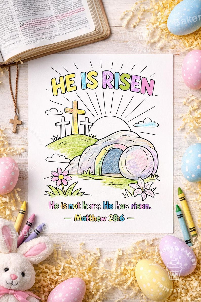 Christian Easter Coloring Page – He is Risen Printable – Resurrection ...