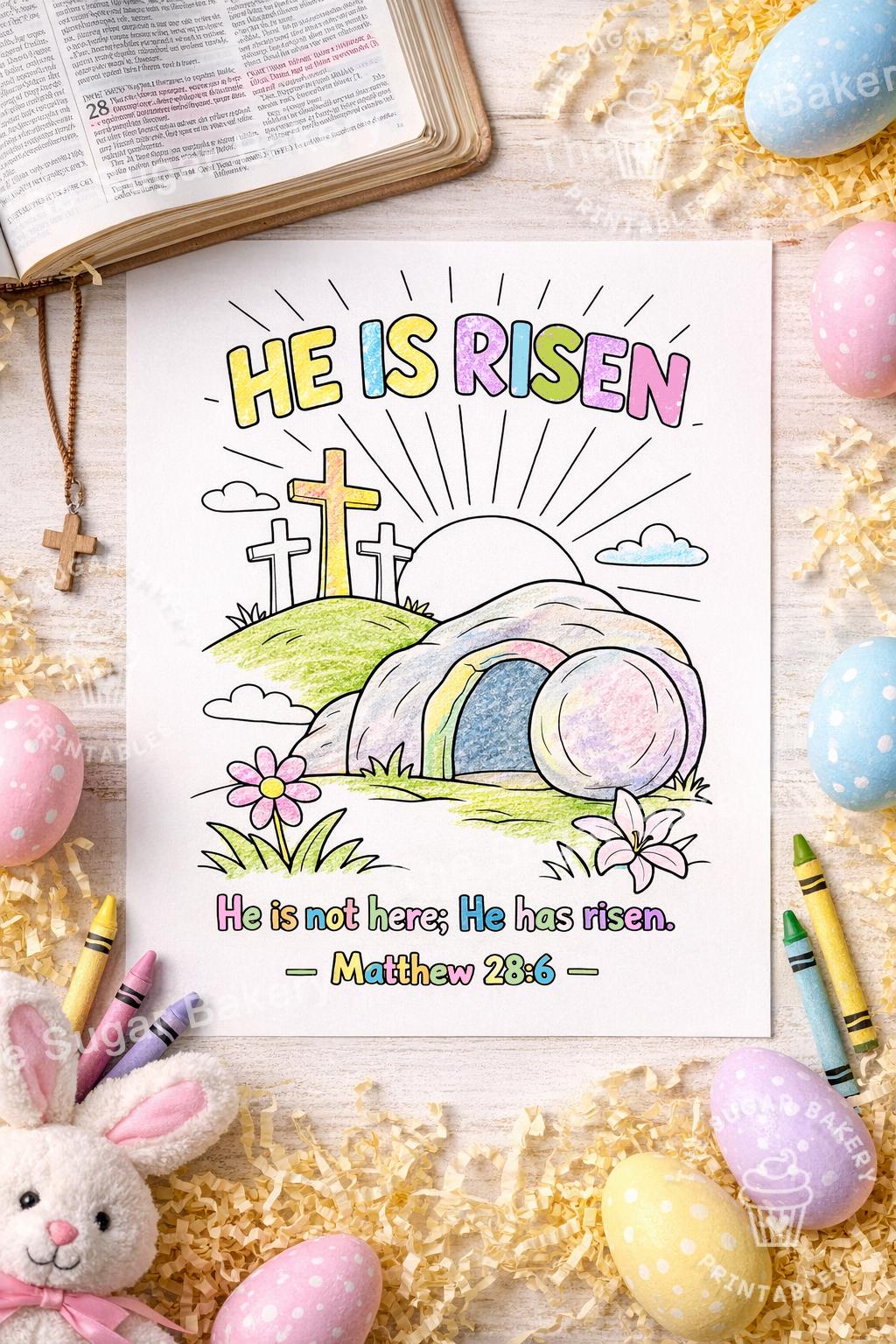 Christian Easter Coloring Page – He is Risen Printable – Resurrection ...
