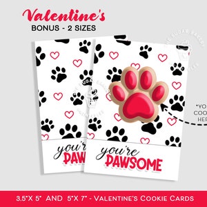 Cartão de biscoito de dia dos namorados You're PAWSOME Paws, Mini cartão de biscoito para impressão 3,5x5 e 5x7 CÃO GATO, Cartão de biscoito de feliz dia dos namorados, Cartões de biscoito