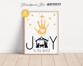 Christmas NATIVITY Handprint Art, Joy to the world, Sunday School Craft, Birth of Jesus Art, Preschool Handprint Craft, Nativity Handprint