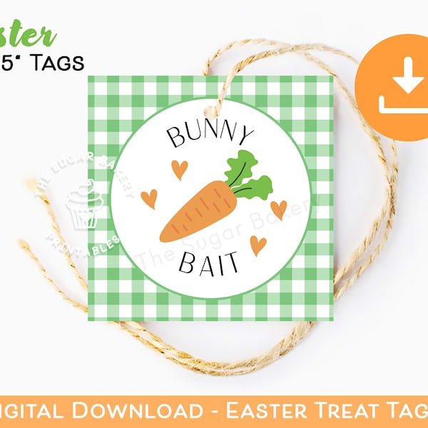 Bunny Bait Easter COOKIE TAG, 2" and 2.5" Printable Easter Cookie tags, Easter Bunny Bait cookie tags, Easter bunny Carrots cookie gift tags