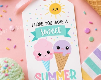 Have a SWEET SUMMER Tag, Ice Cream Cotton Candy tag, End of School Year Gift Tags, EDITABLE Sweet Treat Tag, Summer tags, Last Day of School