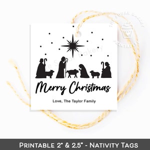 Weihnachtskrippe Tags, Oh Heilige Nacht Weihnachten Tags, Krippe druckbare WEIHNACHTEN GESCHENK TAGS, Jesus Geburtstag christliche Tags, Weihnachten tags