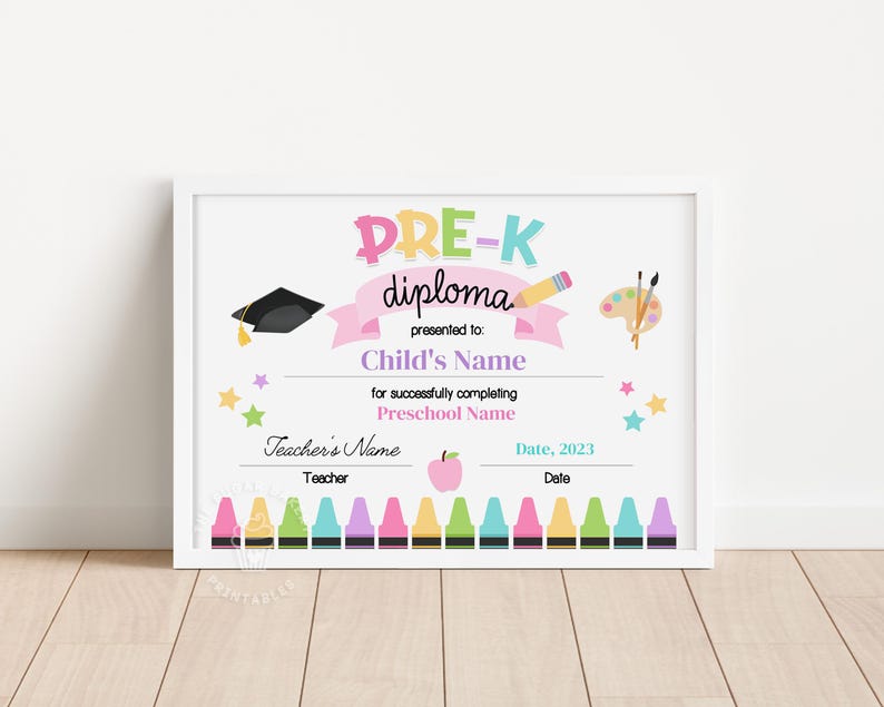 Bearbeitbares Pre-K-Diplom, Pre-K-Abschluss-Diplom, PRE-K-Abschluss-Zertifikat, Pre-K-Abschluss, PreK-Schulabschluss-Diplom PASTEL Bild 1