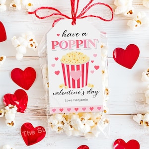 Étiquette-cadeau imprimable pour pop-corn Saint-Valentin, POPPIN' Saint-Valentin, étiquette de pop-corn de la Saint-Valentin, étiquette de friandises pour salle de classe pop-corn pour la Saint-Valentin