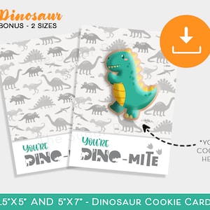 Druckbare Dinosaurier Cookie Karte | Du bist DINO-mite COOKIE CARD | 3.5x5 DIno Valentinstag Cookie Karte | TRex Dino Cookie Karte zum Ausdrucken