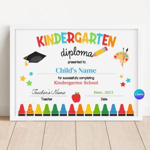 Bearbeitbares Kindergarten-Diplom, Kindergarten-Abschluss-Diplom, KINDERGARTEN-Abschluss-Zertifikat, letzter Tag des Kindergarten-Schuldiploms
