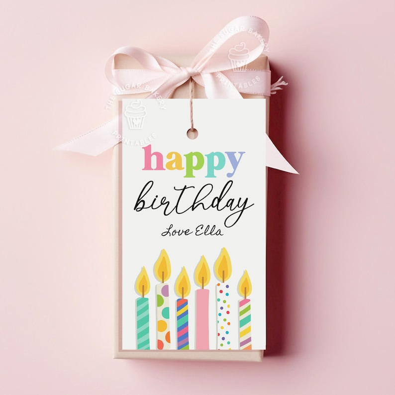 PrintableHappy Birthday Tags Candles colorful rainbow pink gift for teachers friends mom child