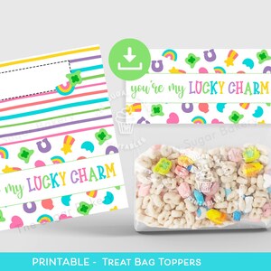 Lucky Charm Treat Bag Topper, St Patricks Day COOKIE Treat BAG TOPPER, St Paddys Printable Bag topper, St Patrick classroom favor treat bag image 1