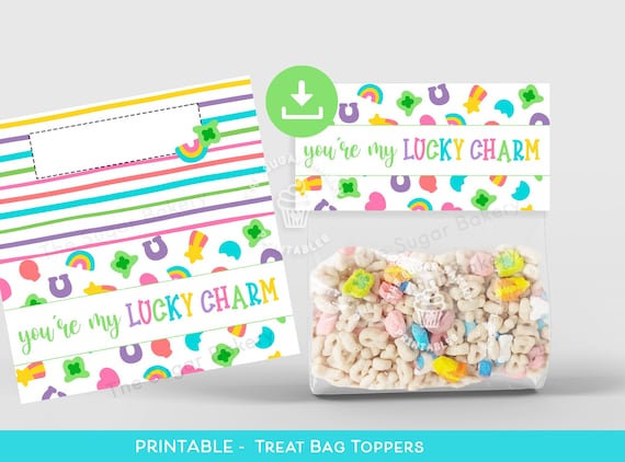 Lucky Charm Treat Bag Topper, St Patricks Day COOKIE Treat BAG TOPPER, St Paddys Printable Bag topper, St Patrick classroom favor treat bag