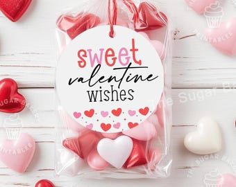 Printable Valentines Day treat tags, SWEET Valentine Wishes Tag, Valentine's Day favor tag, Valentine cookie tag for teacher staff employee
