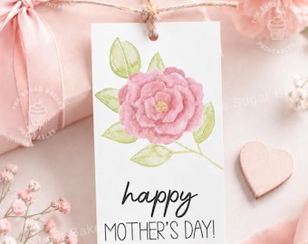 Etiqueta de regalo imprimible para el Día de la Madre, etiqueta floral de rosas rosas para mamá, etiqueta de recuerdo para el Día de la Madre, etiqueta de regalo personalizada de Canva