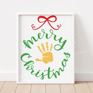 Arte imprimible con huellas de manos de Feliz Navidad, corona navideña, manualidad con huellas de manos, arte preescolar con huellas de manos, manualidad con huellas de manos, regalo de recuerdo navideño