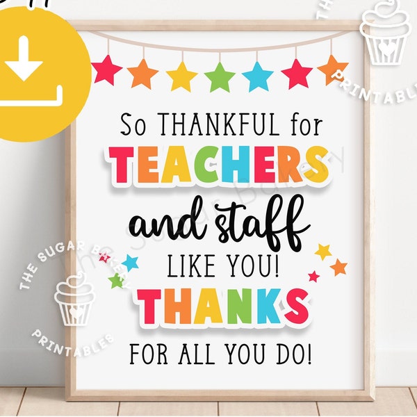 So THANKFUL for TEACHERS and STAFF, Printable Staff Appreciation Sign, Christmas Treats Sign, Lounge stocked, Employee Team Appreciation