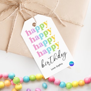 Étiquettes joyeux anniversaire, étiquettes d'anniversaire imprimables arc-en-ciel, ÉTIQUETTES CADEAUX d'anniversaire Étiquettes d'anniversaire pour la salle de classe des enfants et cadeaux d'anniversaire, toile modifiable