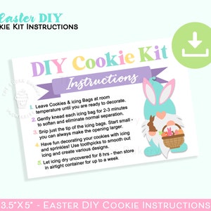 Printable Easter DIY Cookie Kit Instructions, Easter Diy Cookie Kit Instructions, Decorate Your Own Cookie Card, Easter Gnome DIY Cookies