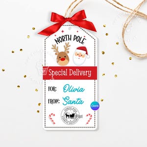 Editable Santa Claus gift tags, Special delivery from the NORTH POLE tags, gift from SANTA Tags, Special Delivery Tag, To From Christmas Tag